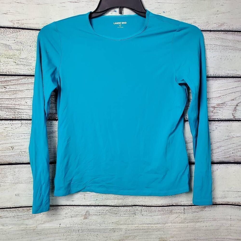 Lands' End Women's Elbow Sleeve Swim Tee UPF 50 Rashguard Small